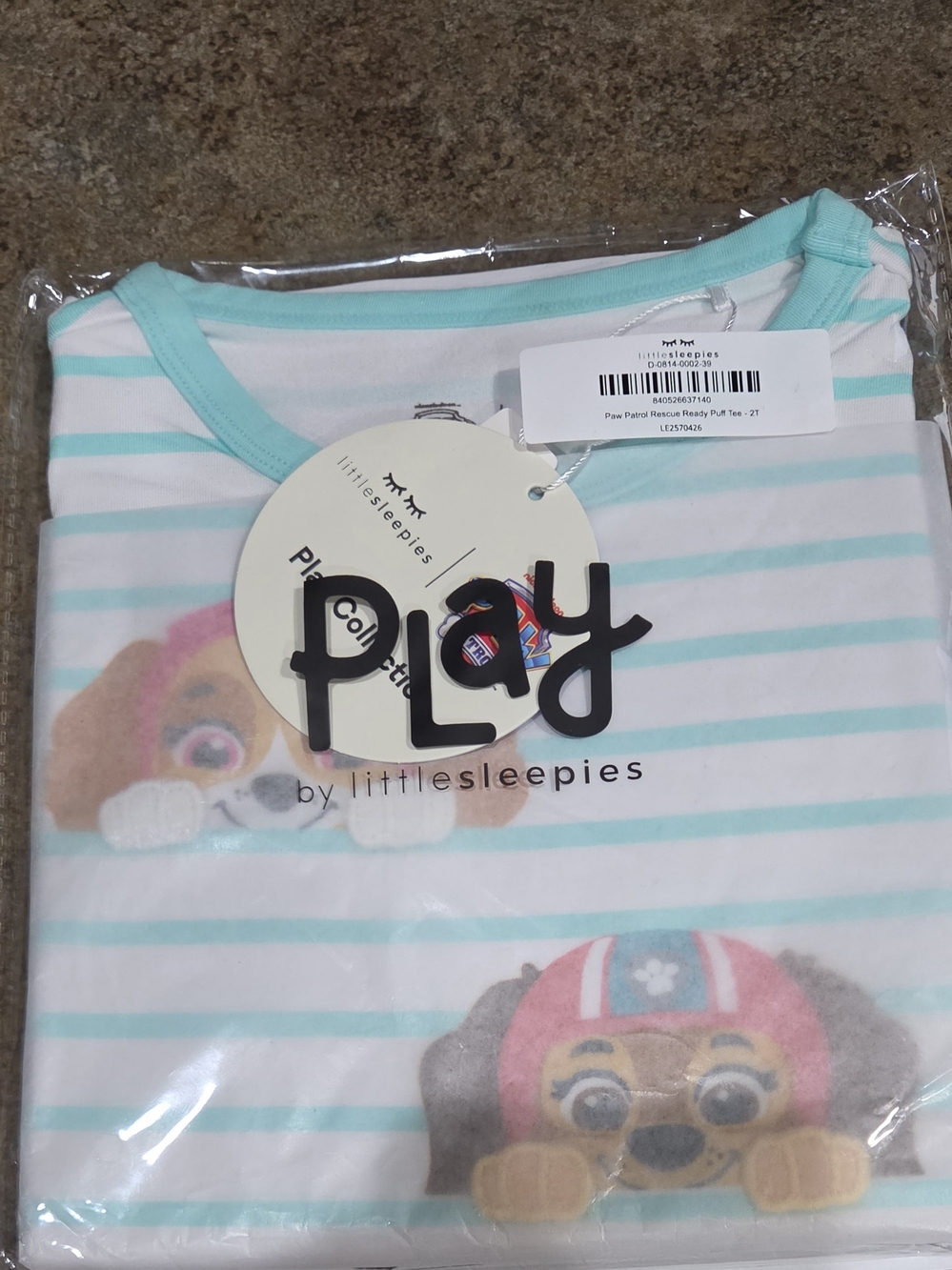 Little Sleepies Mint and White Striped Paw Patrol Top